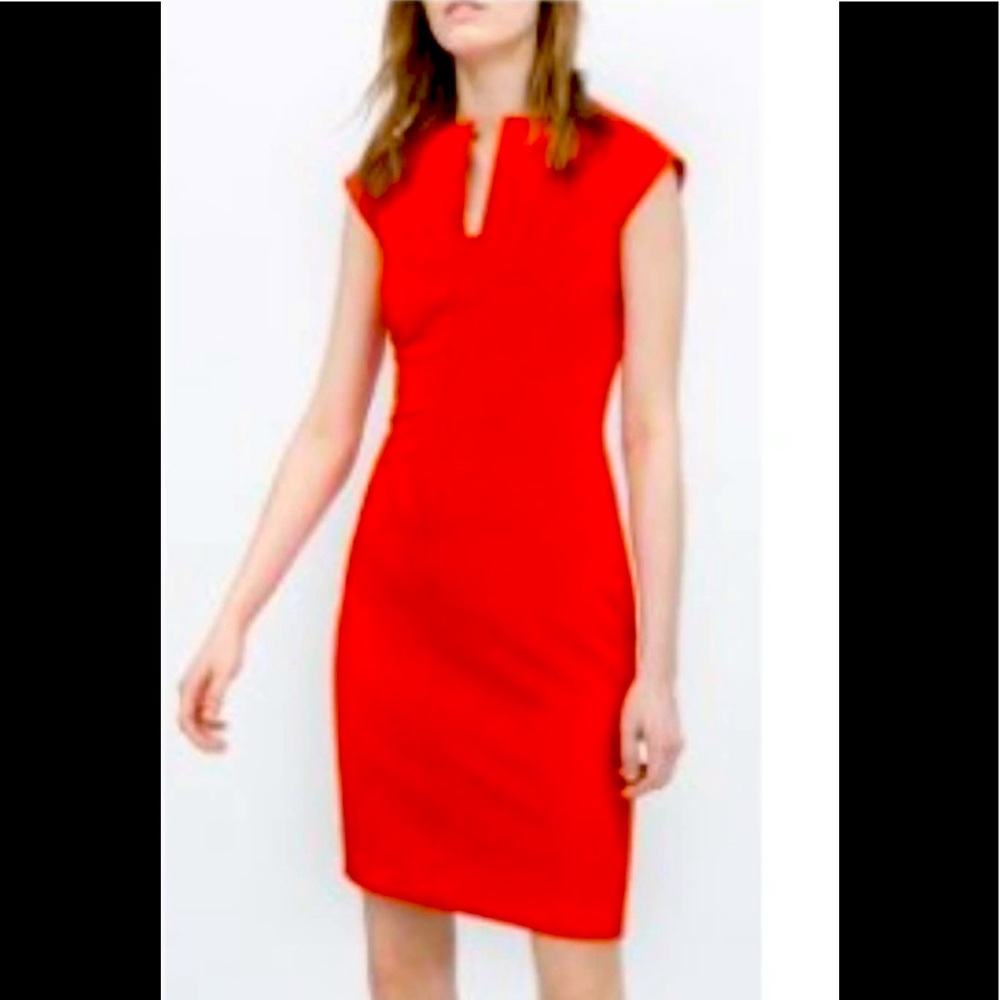 Zara new without tag orange - red colored sleeves pencil dress